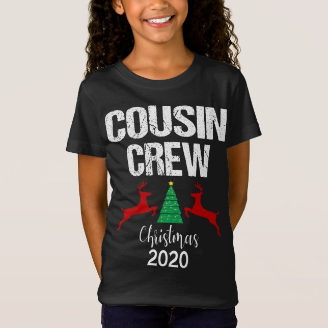 Kusin Crew jul Reindeer Träd Helgdag T Shirt (Framsida)
