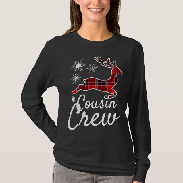 Kusin Crew Play Reindeer jul Red Black Paj T Shirt (Framsida)