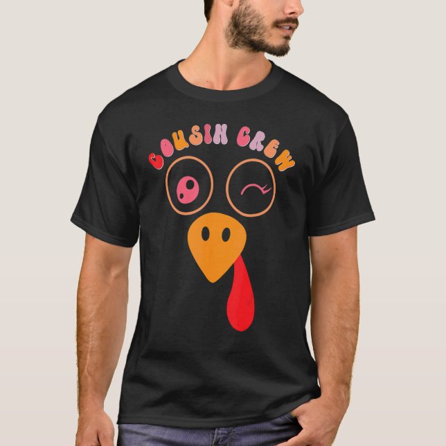 Kusin Crew Turkey Cute Retro Groovy Sunglasses T Shirt (Framsida)