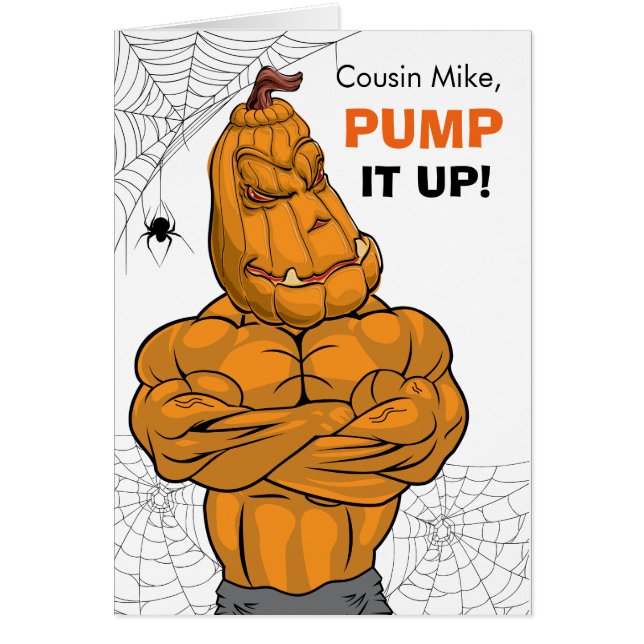 Kusin Halloween Muscled Jack o'Lantern Hälsningskort (Framsidan)