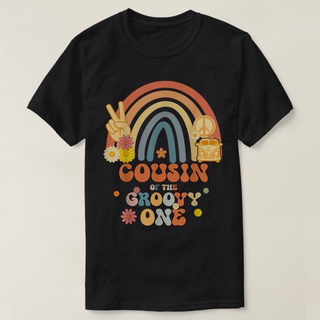 Kusin till Groovy One Rainbow Boho Birthday Par T Shirt (Design framsida)