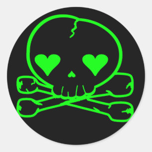 Kuslig GRÖNT för SVART för skalleGoth Kawaii st Runt Klistermärke