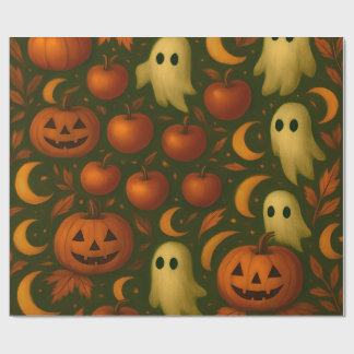 🎃 Kuslig höstinpackningspapper – Spöken, pumpor Presentpapper