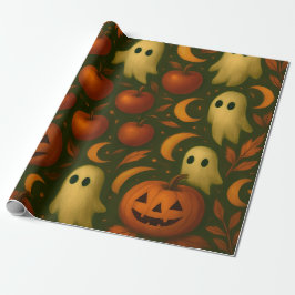 🎃 Kuslig höstinpackningspapper – Spöken, pumpor Presentpapper