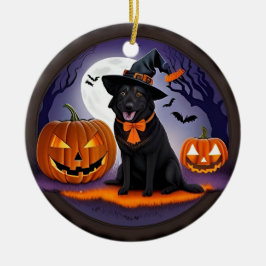 🧙‍♀️🐶 Kuslig söt häxhund och pumpa-natt ✨🎃 Julgransprydnad Keramik