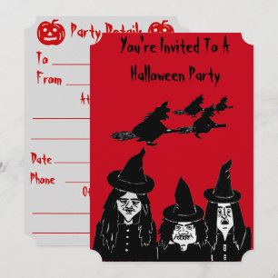 kuslig, svart häxa skrämmande halloween-inbjudan inbjudningar