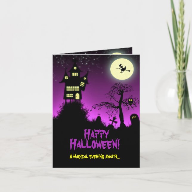 Kusligt spökat hus Halloween Kort (Framsida)