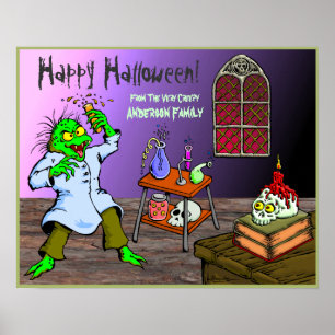 Kusligt tokigt vetenskapslabb Halloween Poster