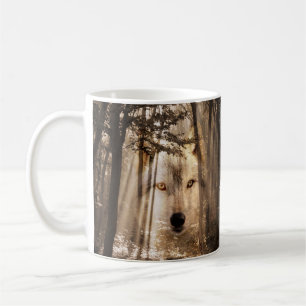Kusligt vargansikte i skogen kaffemugg