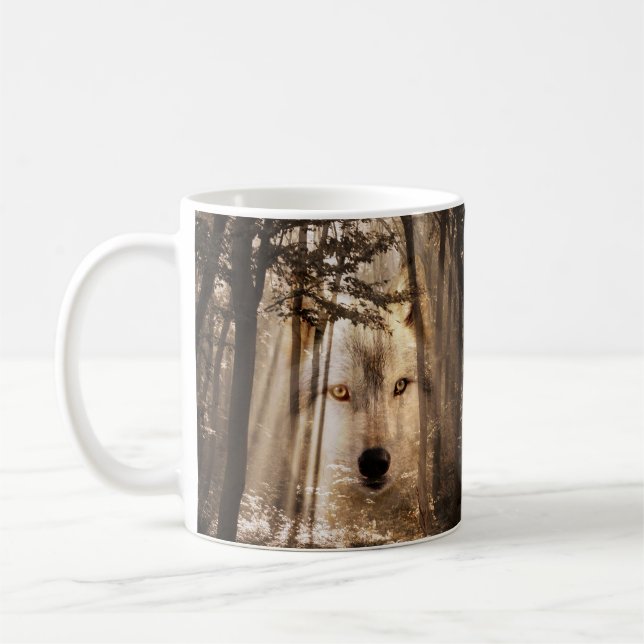 Kusligt vargansikte i skogen kaffemugg (Vänster)