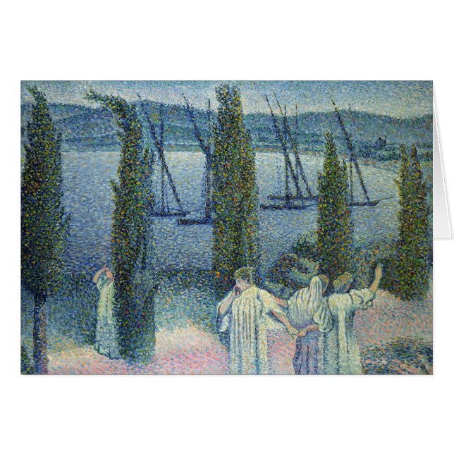 Kust- beskåda med Cypress träd, 1896 Hälsningskort (Framsidan Horizontal)