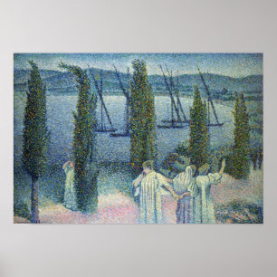 Kust- beskåda med Cypress träd, 1896 Poster
