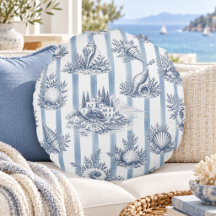 Kust Chic Blå Ränder Snigelskal Toile de Jouy