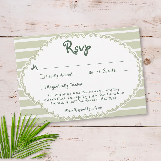 Kust Chic Sol Palm Träd Bröllops QR-kod OSA Kort (Coastal Chic Sun Palm Tree Wedding RSVP Card)