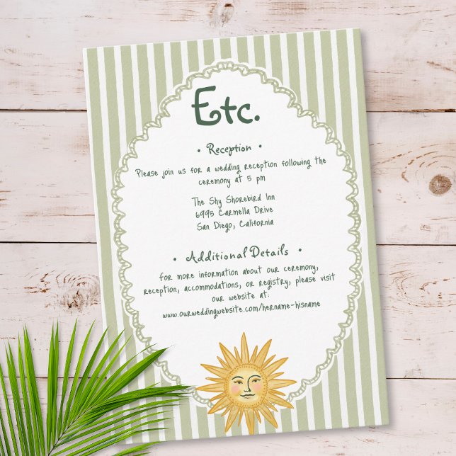 Kust Chic Sol Palmträd Bröllopsdetaljer Tilläggskort (Coastal Chic Sun Palm Tree Wedding Details Enclosure Card)