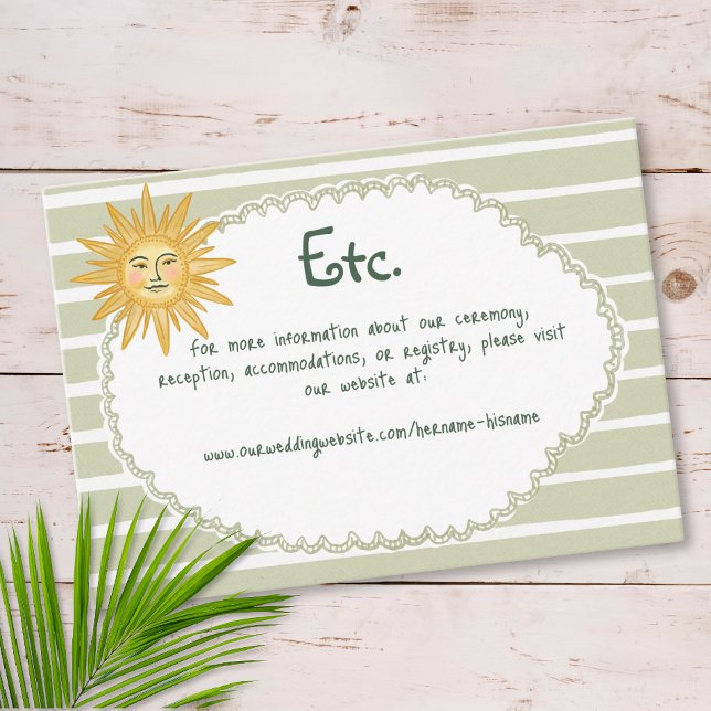 Kust Chic Sol Palmträd Bröllopsdetaljer Tilläggskort (Coastal Chic Sun Palm Tree Wedding Details Enclosure Card)