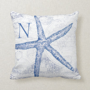 Kust- den Monogrammed blåttsjöstjärnakartan mä Kudde
