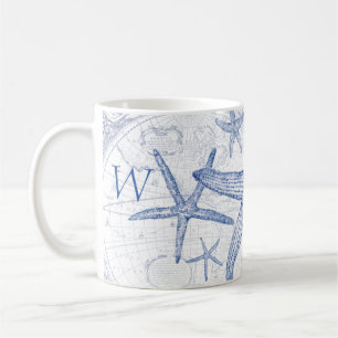 Kust- den Monogrammed blåttsjöstjärnan märka m Kaffemugg