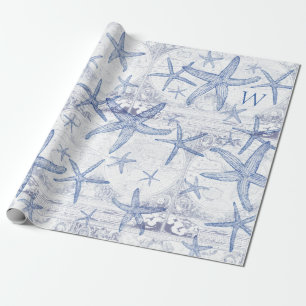 Kust- den Monogrammed blåttsjöstjärnan märka m Presentpapper