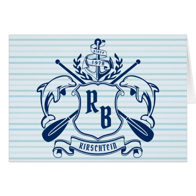 Kust- Emblemdelfiner ankrar oaren skyddar nautiskt Hälsningskort (Framsidan Horizontal)