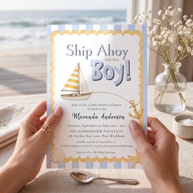 Kust "Fartyg åh" Baby Shower Inbjudan Pojke (Skapare uppladdad)