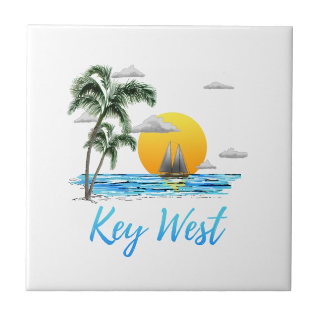 Kust- Key West seglingsolnedgång Kakelplatta (Framsidan)