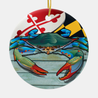Kust- Maryland blåttkrabba med flagga Julgransprydnad Keramik