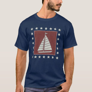 Kust- segelbåt för konst   på rött t-shirt
