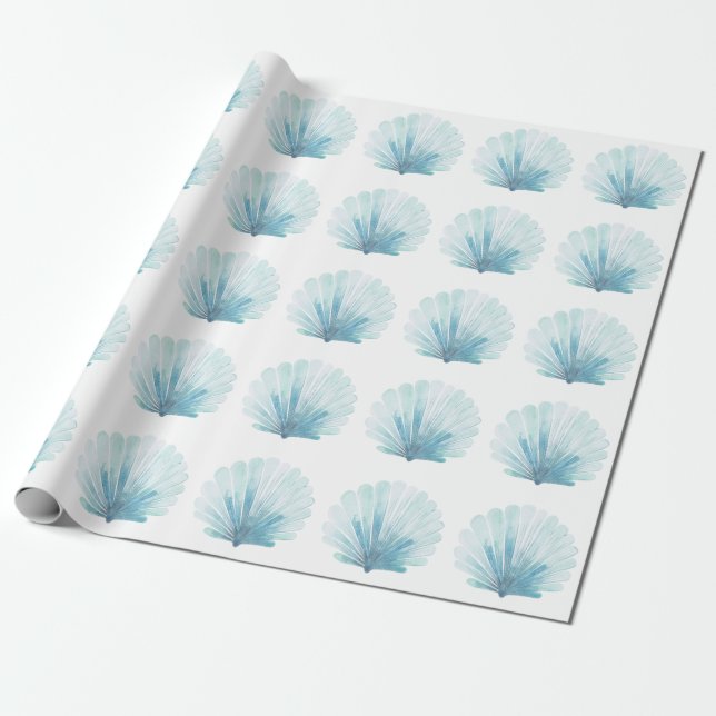 Kustal Aqua Scallop Seashell Presentpapper (Utrullad)