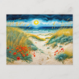 Kustand Dunes med poppies och fotavtryck Helg Vykort