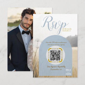 Kustäng RSVP QR-kod | Elegant blå båge OSA Kort