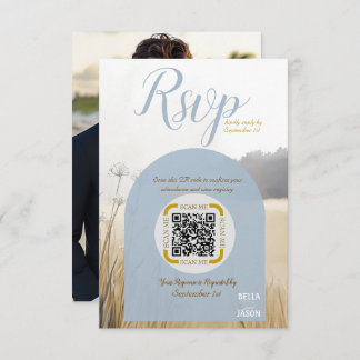 Kustäng RSVP QR-kod | Elegant blå valvsektion OSA Kort