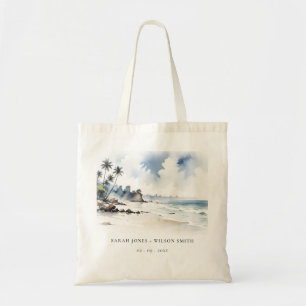 Kustbali Beach Handflatan Träd Watercolor Bröllop Tygkasse
