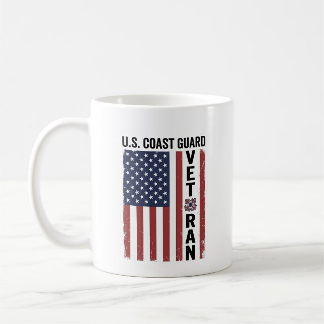 Kustbevakning Veteran Flagga Vintage Vektor Design Kaffemugg (Vänster)