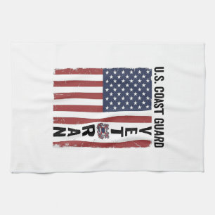 Kustbevakning Veteran Flagga Vintage Vektor Design Kökshandduk