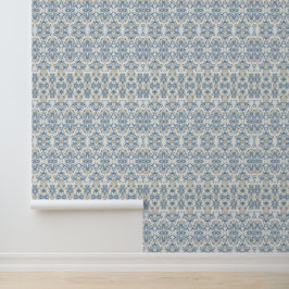 Kustblå Damask Tapet - Strandhusdekor