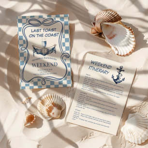 Kustblå Gingham Nautical Champag Bachelorette Inbjudningar