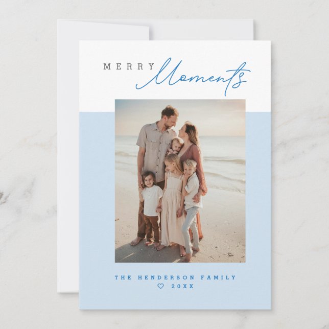 Kustblå glada minnen Familjefoto jul Julkort (Framsida)