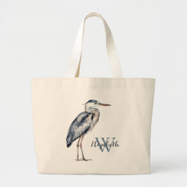 Kustblå hägerfågelmonogram jumbo tygkasse