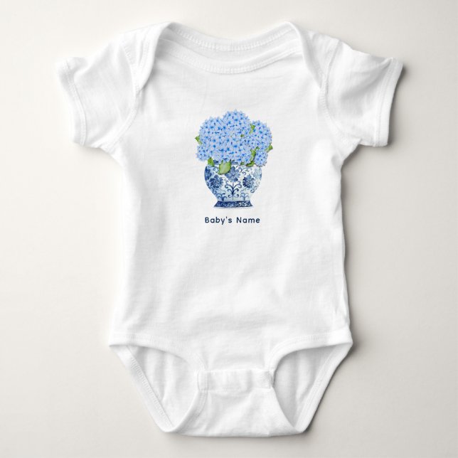 Kustblå Hortensia Chinoiserie Nantucket Baby T Shirt (Framsida)