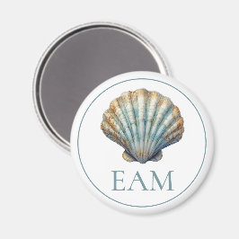 Kustblå Scallop Seashell Monogram Magnet