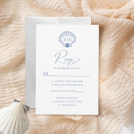 Kustblå Seashell Monogram Bröllop OSA Kort