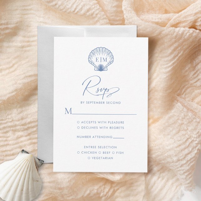 Kustblå Seashell Monogram Bröllop OSA Kort (Skapare uppladdad)
