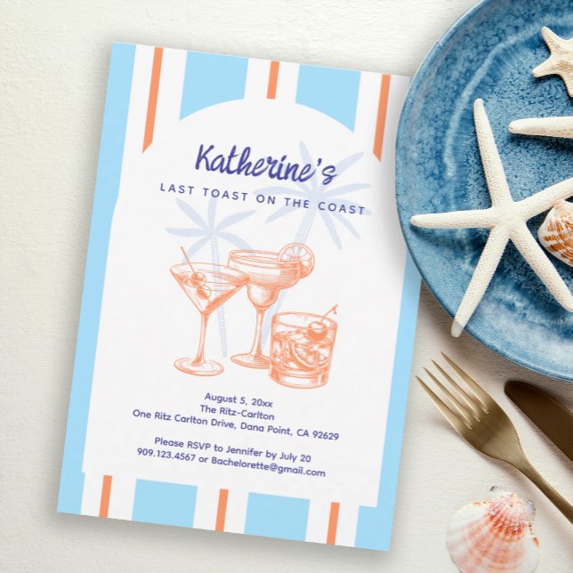 Kustblå tropiska cocktailfester möhippa inbjudningar (Skapare uppladdad)