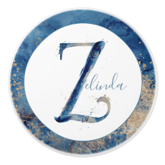 Kustblå vattenfärg Z brev anpassningsbar Knopp