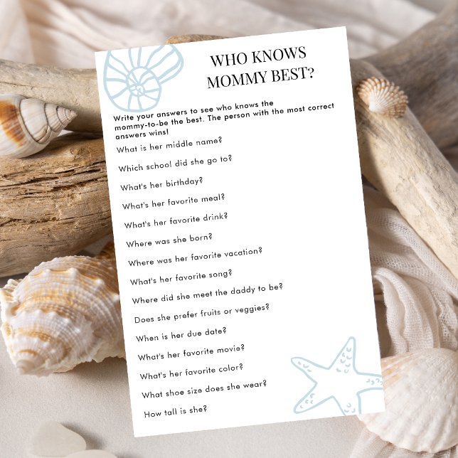Kustblå Vem Känner Mamma Bäst? Baby Shower-spel (Skapare uppladdad)