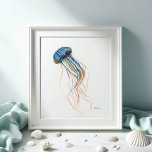 Kustblåhaj Art Vattenfärg Poster<br><div class="desc">Perfekt för sovrum,  kontorsutrymmen och bostadsområden i strandhuset. Den här utskriften har en återgivning av min originalhandmålade vattenfärgsjellyfish art i skuggor av blues och  med en nyans av orange. Se mer tropisk havslevande varelse från Victoria Grigaliunas från Do Berätta för Belle på www.zazzle.com/dotellabelle</div>