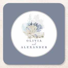 Kustblått årstift bröllop underlägg papper kvadrat
