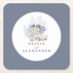 Kustblått årstift bröllop underlägg papper kvadrat