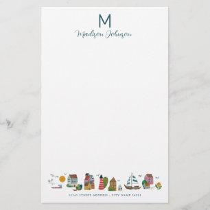 Kustblått babyskor Party Monogram Brevpapper